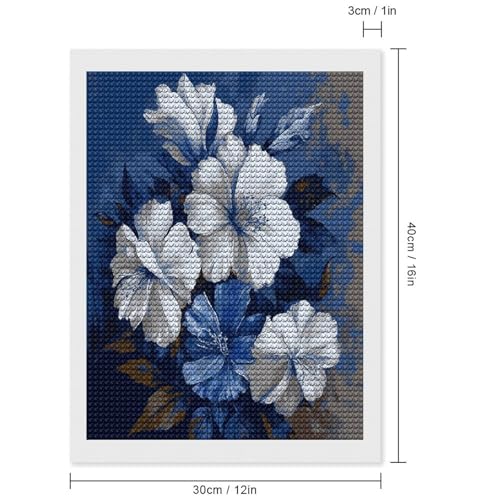 Kits de arte de diamantes para adultos y principiantes con flores azules y blancas 2
