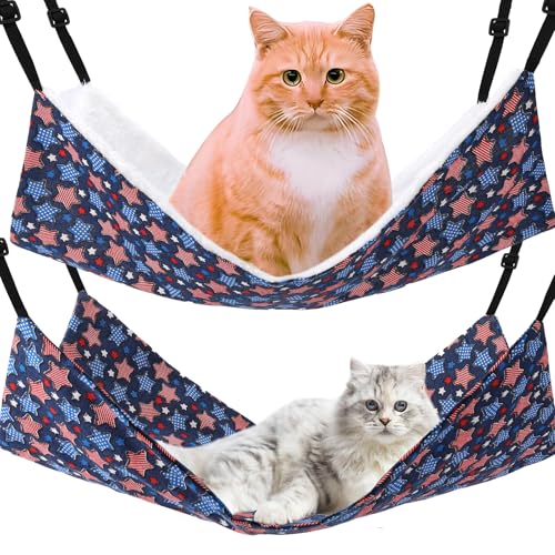 Image of Admaison Cat Hammock for Cage Hanging Reversible 2Pack,Pet Hammock Bed Adjustable,Soft Sleeping Hammock for Cats,Ferret,Puppy,Rabbits,Small Animals (L, Stars)