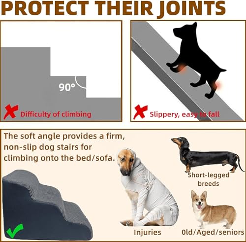 Breiter Hundetreppe 4 Stufen 50cm hoch für Kleine Hunde, Hochdichtem Schaumstoff Haustiertreppe, Waschbarem Bezug und Rutschfestem Boden, 51x72x41cm