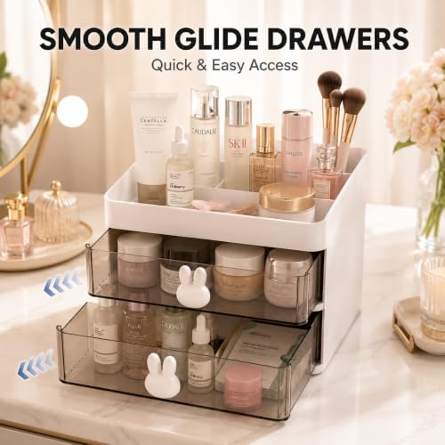 Image of PulGos Cosmetic Organizer with 2 Drawers | Plastic Makeup Storage Box