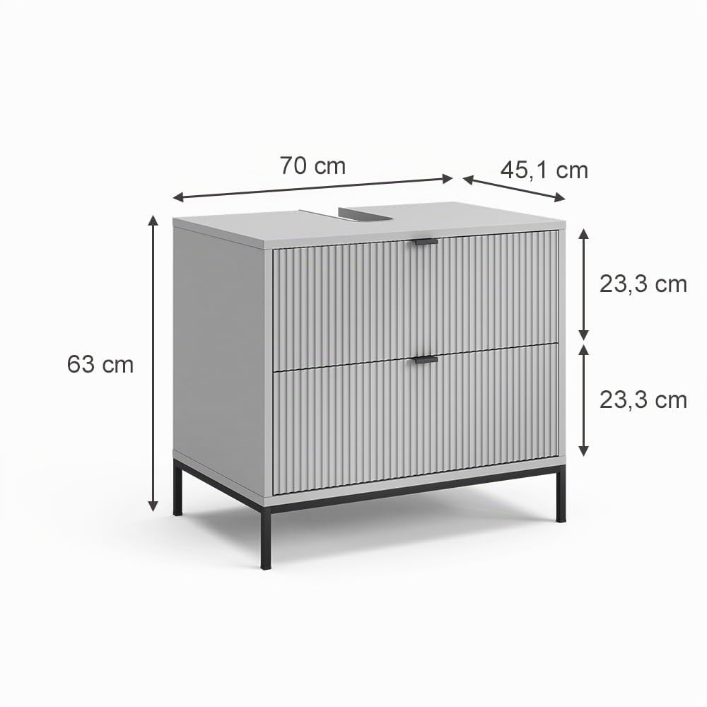 Vicco Mueble bajo Lavabo Eliza, Gris, 70 x 63 cm | Con 2 cajones extraíbles, apto para sifones estándar con abertura en la parte superior