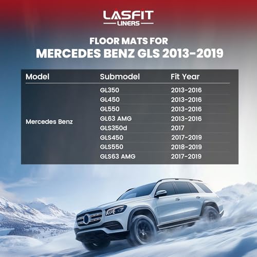 Image of LASFIT Cargo & Backrest Mats for Mercedes Benz GLS 2017-2019 & GL 2013-2016 | Fit for GLS 350d /450 /550 /63 AMG & GL 350 /450 /550 /63 AMG, All Weather TPE Non-Slip Trunk Mat with Seatback, Black