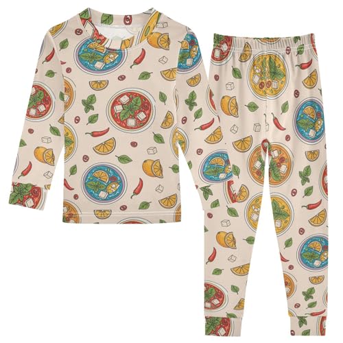 Pajama Sets Long Sleeve Tomato Soup Food Pattern Soft Comfy Sleepwear 2 Piece PJS 3-8T