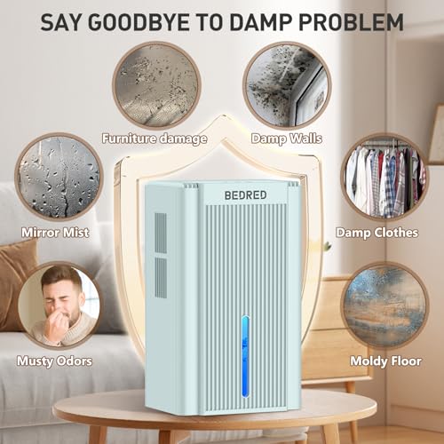 Image of Dehumidifier, 95OZ Dehumidifier for Home 1000 Sq.Ft - Quiet with Auto Shut Off & Relaxing 7 Color Ambient Light,Ideal for Livingroom, Bedroom, Basement(Pale Turquoise)