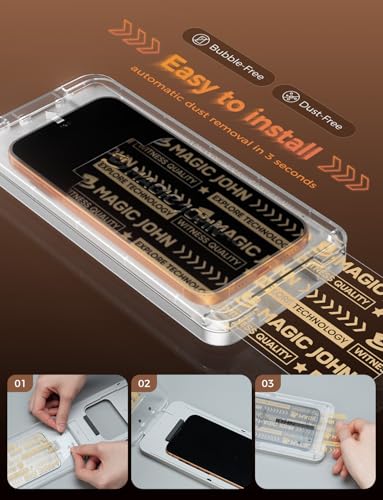 Image of MAGIC JOHN 3rd Gen Upgraded 2 Pack for iPhone 17 Pro Max Privacy Screen Protector 6.9 Inch, 25Anti-Spy Screen, Shockproof Tempered Glass, Auto Dust-Removal, Bubble Free, Easy Installation