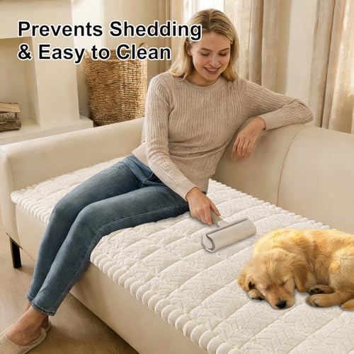 Smiry Non Slip Couch Covers for Dogs, Fuzzy Pet Couch Covers for 2-3 Cushion Sofa Pet Friendly, Soft Sofa Slipcovers Cushion Furniture Protector Washable (Beige, 27.6" x 59") - Image 4