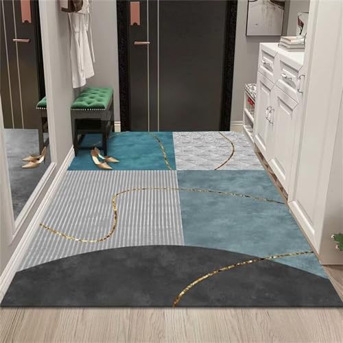 Tapis de maison décoratif design géométrique gris-bleu aux finitions haut de gamme