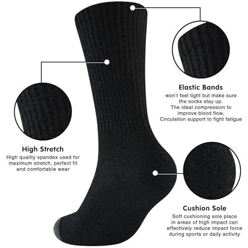 Mens 100% Cotton Cushioned Crew Socks, Athletic Performance Moisture Wicking Work socks4