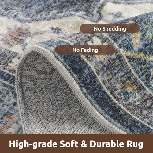 AMOAMI-6FT Round Rug-Rugs for Living Room-Vintage Soft Blue Rugs for Bedroom-Non Slip Circle Rug-Machine Washable Rug for Dining Room Living Room Bedroom Office Under Table