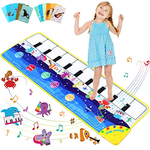 Ottimo Regalo per Bambini: Questo tappetino da ballo musicale può essere suonato da più persone, migliorando l'interazione genitore-figlio e condividendo la felicità con gli amici. Il tappetino per pianoforte può essere un regalo perfetto per feste, compleanni e Natale. Le 15 carte fornite con il tappetino musicale possono anche aiutare i bambini a conoscere la vita marina, il che è molto significativo.