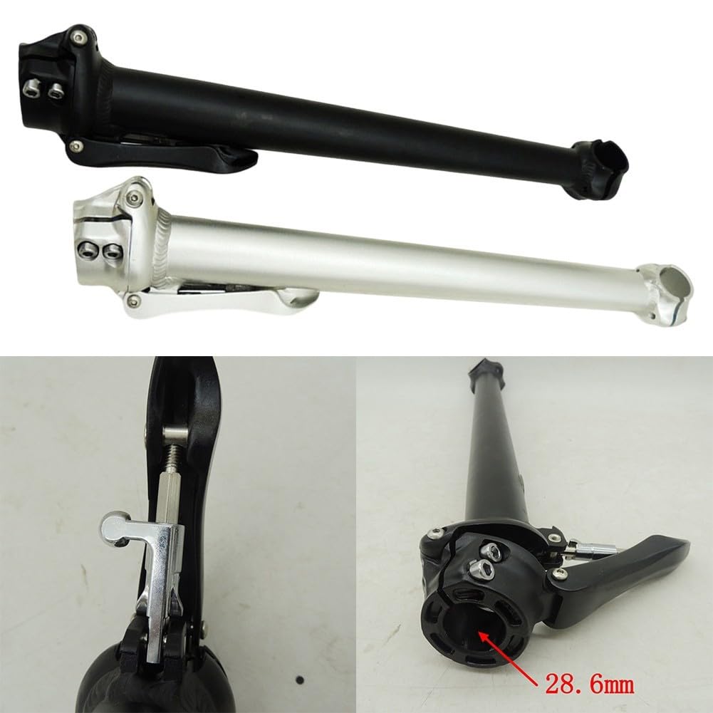 Riser per manubrio pieghevole in lega per biciclette elettriche a piega destra con diametro di attacco da 28,6 mm e compatibilità con manubrio da 25,4 mm (nero)