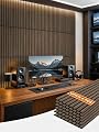 Upick Acoustic Wood Slat Wall Panels 24" x 12" Dark Walnut for Interior Decor - Sound Absorbing Accent Wall, Easy DIY Install, 6 Pack
