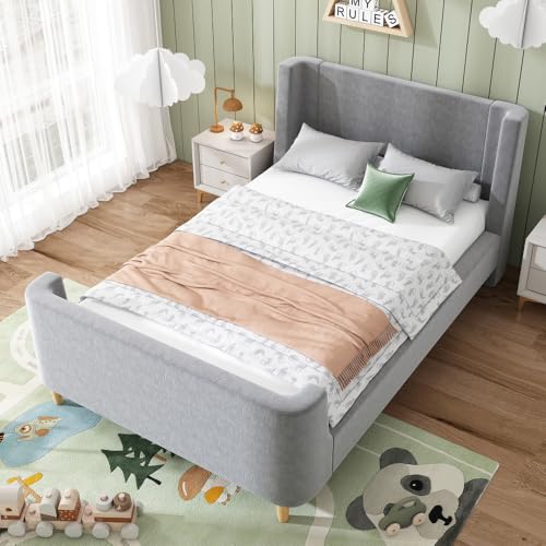 OCACA Lit capitonné, lit simple, traîneau, avec motif cosmique, 90 x 200 cm, pour garçons et filles, en velours, sans matelas, gris
