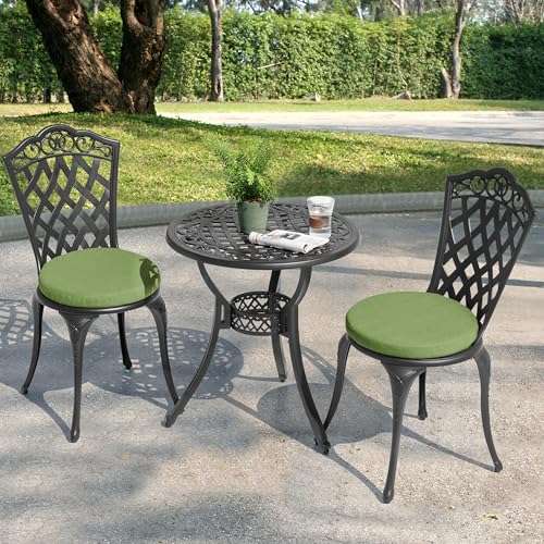 Image of NUU GARDEN 3-Piece Cast Aluminum Patio Bistro Set, Outdoor Table and Chairs Set of 2 with Umbrella Hole and Green Cushions for Patio, Balcony, Garden, Black