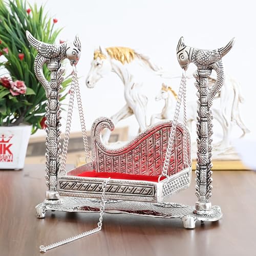 Image of KridayKraft Metal Swing Laddu Gopal Jhula,Krishna Hindola Palana,Decorative Laddu Gopal for Temple Pooja,Showpiece Figurines,Religious Idol Gift Article.