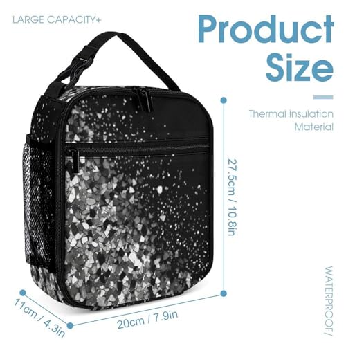Black White Glitter Printed Backpack With Lunch Pack Storage Box Case 3pcs Lightweight Travel Backpack4