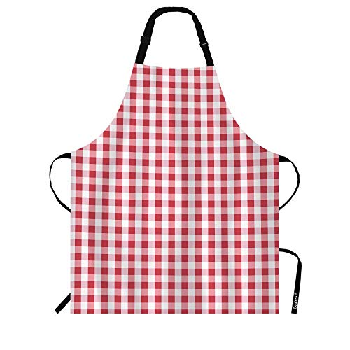 Beabes GVJ-APRON-MA003 Gingham Red White Checked Tartan Chef Apron 27 X 31 Inch Abstract Lattice Criss-Crossed Non-Pilling Bib Apron cover