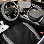 6 Pcs Bling Leather Car Seat Cover Rhinestone Seat Cushion Set for Women Bling Front Driver Seat Pad Mat Steering Wheel Cover Bling Car Cup Holder Armrest Cover Universal Fit Most Vehicles