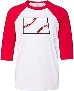 State Shape Baseball North Dakota Kids Three-Quarter Raglan Sleeve Baseball Shirt Youth Medium White/Red