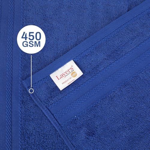 Image of Layers 100% Cotton Face Towels | 450 GSM Soft & Highly Absorbent | Aqua Plush Collection | Pack of 12 Super Soft Towels for Men & Women | 30 x 30 cm - Blue