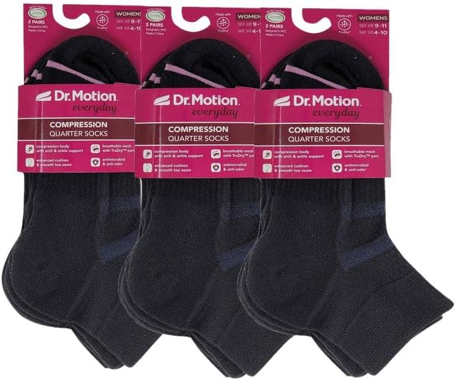 Dr. Motion Compression Quarter Socks For Women With Enhanced Cushion And Breathable Arch Support 6 Pairs - Image 3