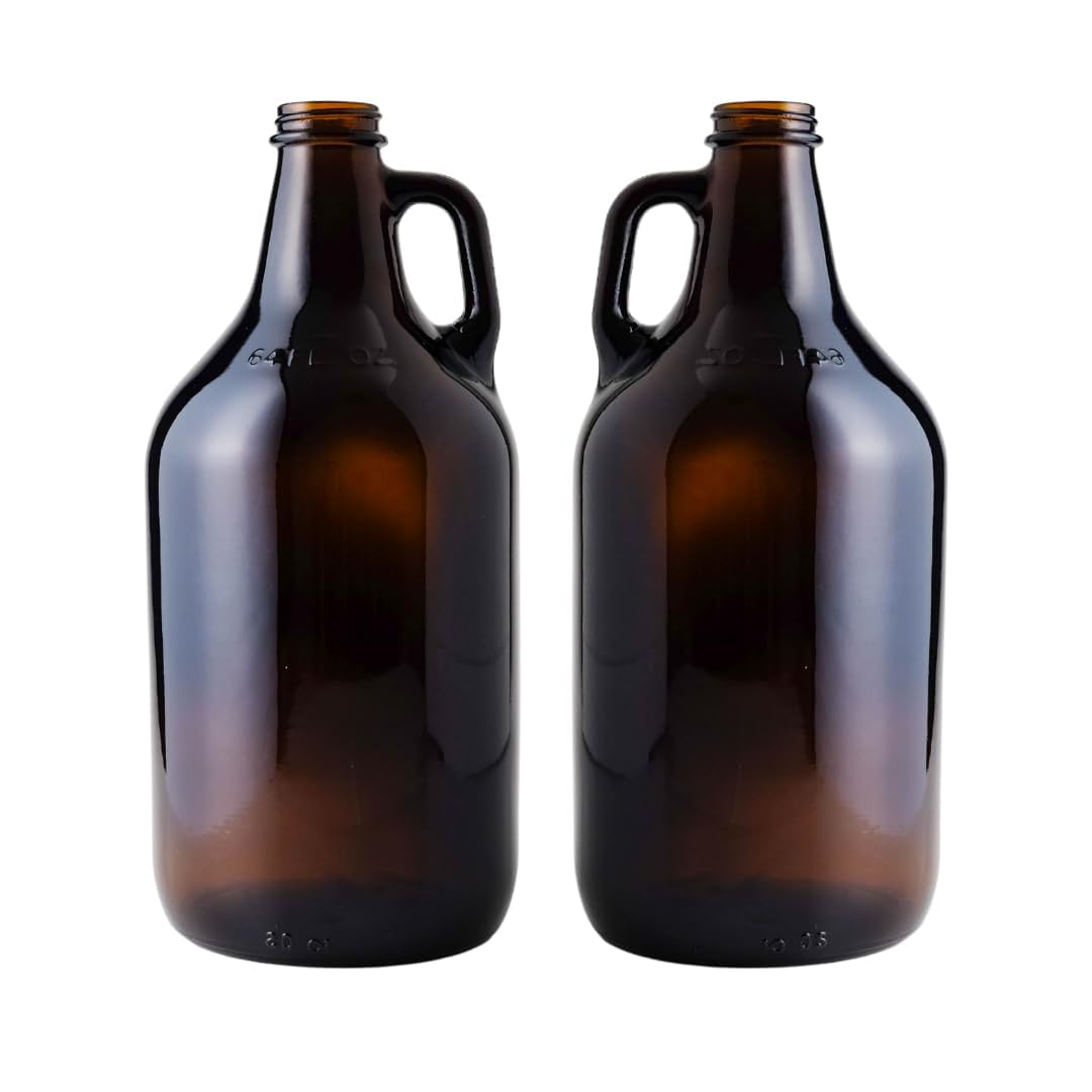 FastRack 64oz Amber Glass Growlers with Polyseal Caps (2 Pack) | Half Gallon (1/2 Gallon) Beer Growler Jugs for Home Brewing, Wine, Cider & Kombucha – Reusable Amber Glass Jugs for Beverage Storage