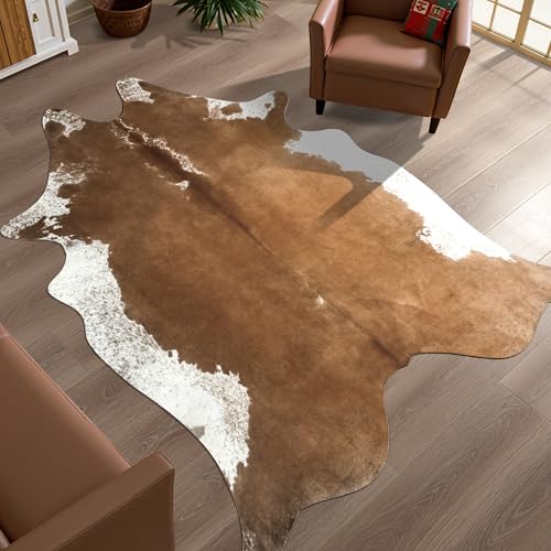 LYENDOS Faux Cowhide Rug: 4.6 x 5.2 Feet Cow Print