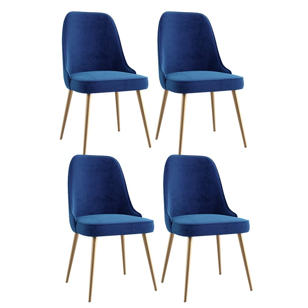 YNBSHGAA Velvet Dining Chairs Set of 4 Kitchen Chair with Ergonomic Backrest and Metal Legs for Counter Lounge Living Room Reception Chair,5-Blue