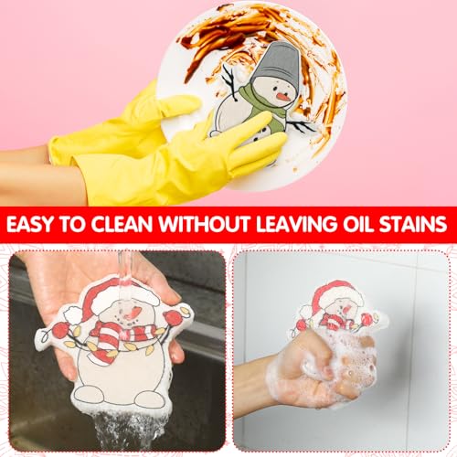 Image of Layhit 12 Pcs Christmas Dish Sponges Cute Kitchen Non Scratch Scrub Sink Sponges Wood Pulp Reusable Household Cleaning Cloth for Kitchen Dishes Furniture(Snowman)