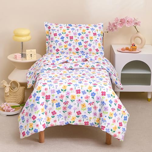 Image of Caressma Colorful Floral Toddler Bedding Set 4 Pieces Kids Comforter Set