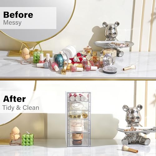 Image of Prsildan Hair Accessories Organizer Acrylic Drawer with 5 Small Drawers | Clear, For Bathroom Vanity Office Desk, Jewelry Makeup Storage