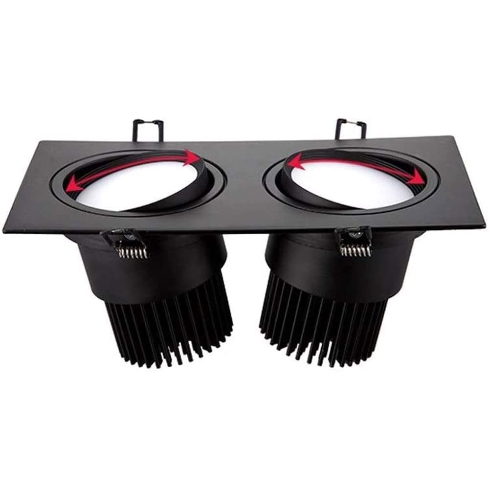 2 Head Downlight Aluminiowy kwadratowy panel świetlny Wiele opraw oświetleniowych Gimbal Montaż podtynkowy Obrotowe oświetlenie sufitowe LED 10W, 14W, 20W, 30W