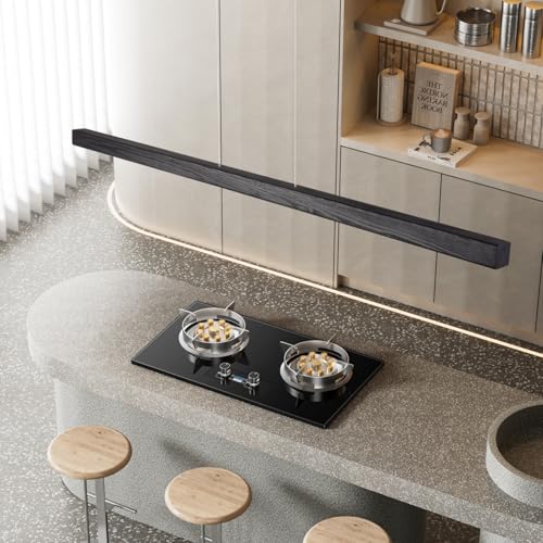 Image of 31.5 inch Black Linear Pendant Light Wooden Led Linear Pendant Light Fixtures Ceiling Hanging Dimmable Pendant Lights for Dining Room Kitchen Island Pool Table Lights Black Wood Finish,Kitchen Lights