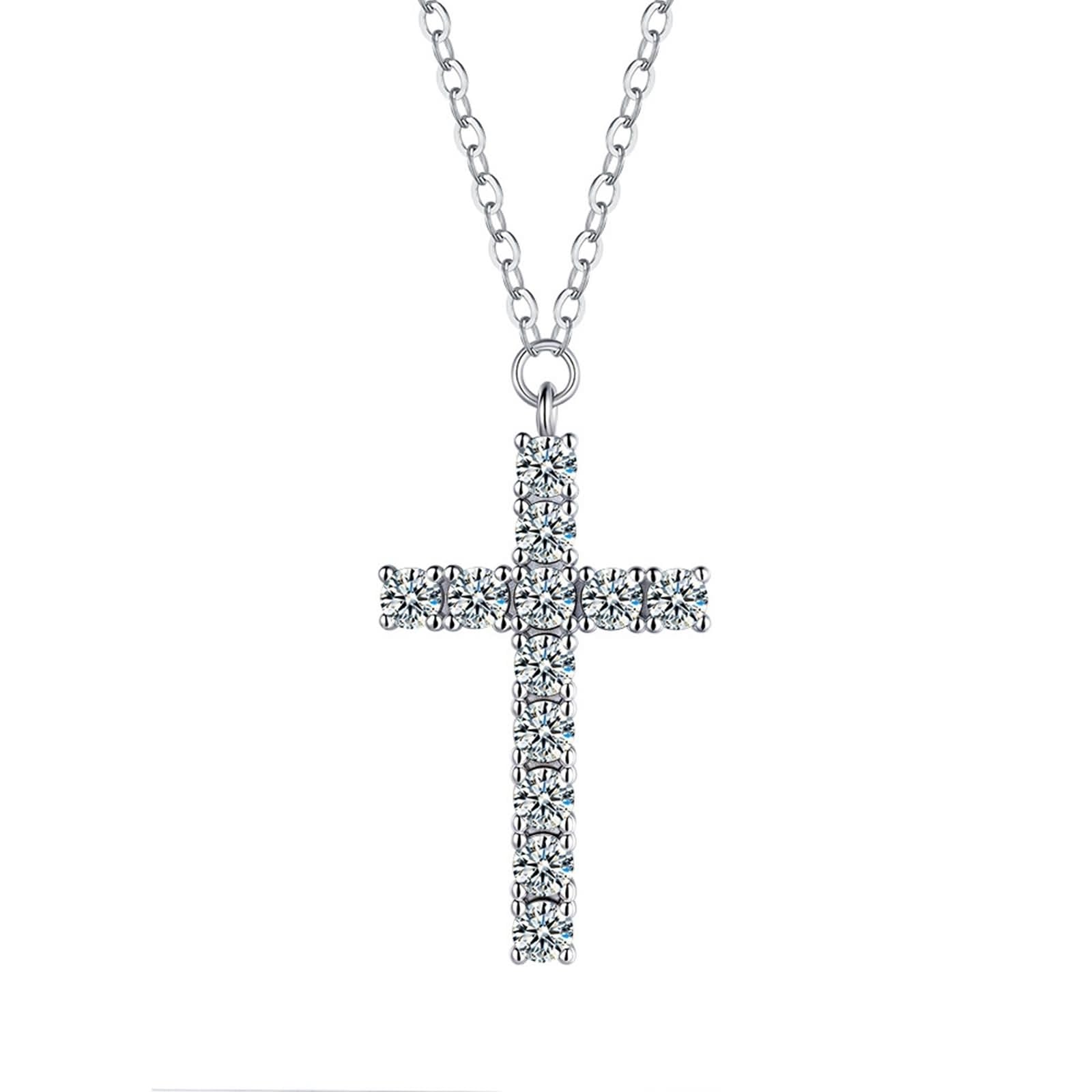 Collar de oro de 9 quilates con moissanita para mujer, collar de cruz de oro real para esposa