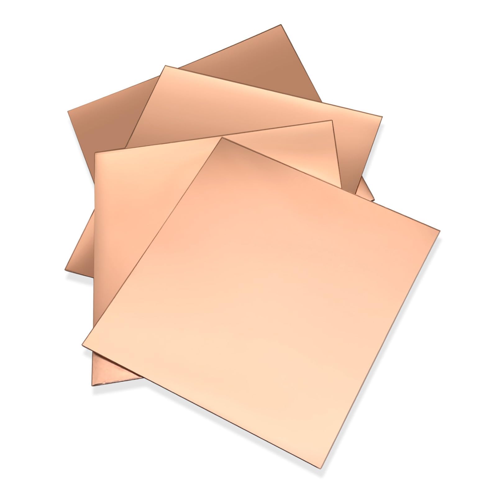 4PCS Czysta Płyta miedziana 10x10cm, 0.5mm grubość, Czystość miedzi 99.9%, kwadrat Czysta Arkusz miedziany Dla biżuteria DIY Rzemiosło model malowanie