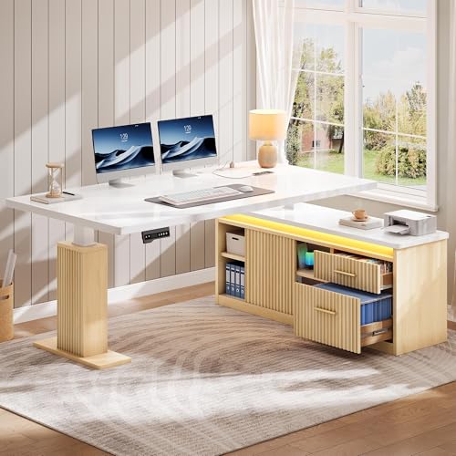 YITAHOME L-Shaped Adjustable Standing Desk with Storage