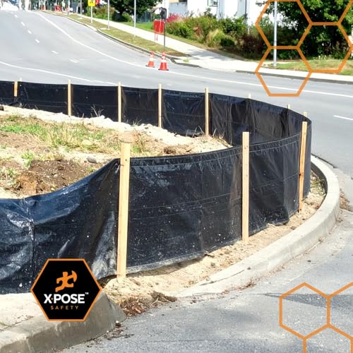 Image of Xpose Safety Silt Fence 3' x 100' with 11 Stakes - Heavy Duty Erosion Barrier, Privacy Screen, Agricultural Fencing & Silt Control for Construction and Landscaping Projects