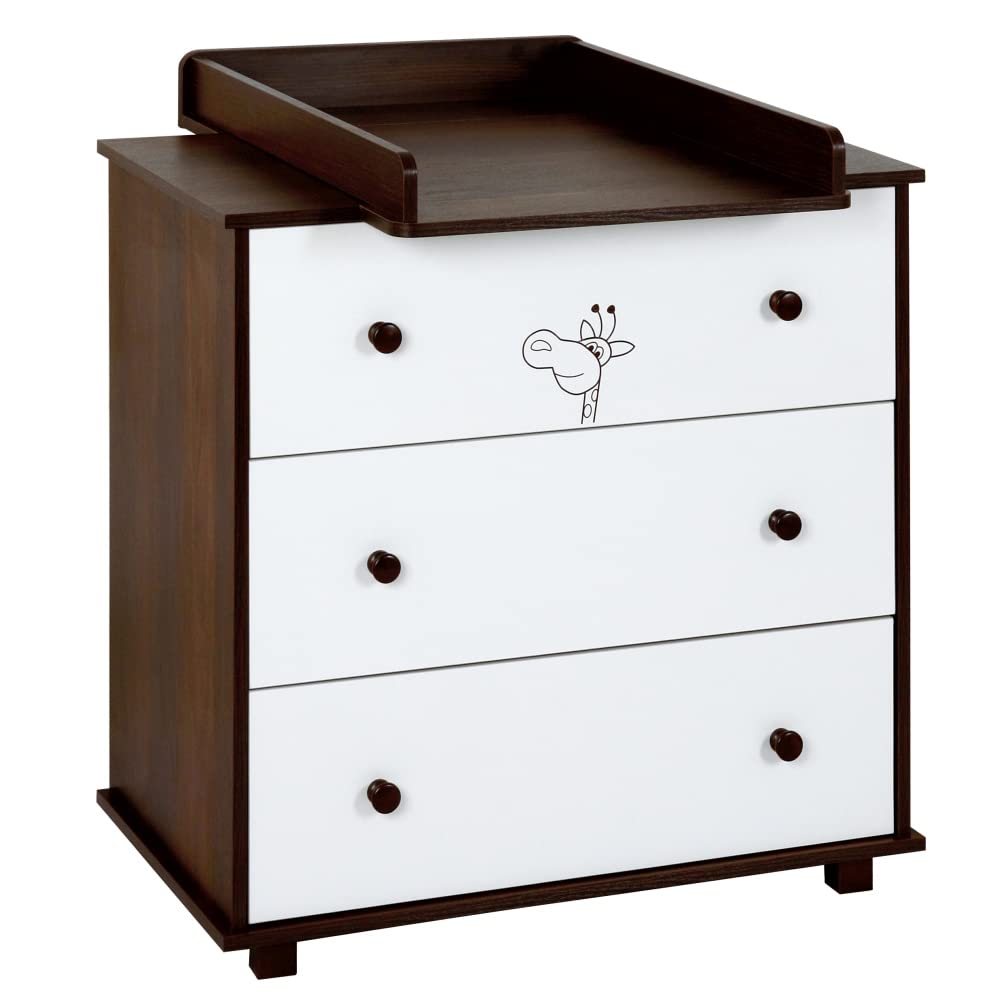 Safari Giraffe Weißes Möbel Set für EIN Kinderbett Kommode Kleiderschrank Kommode Auflage Minimalistischer Stil Holz MDF-Platte Kiefernholz Universal-Set