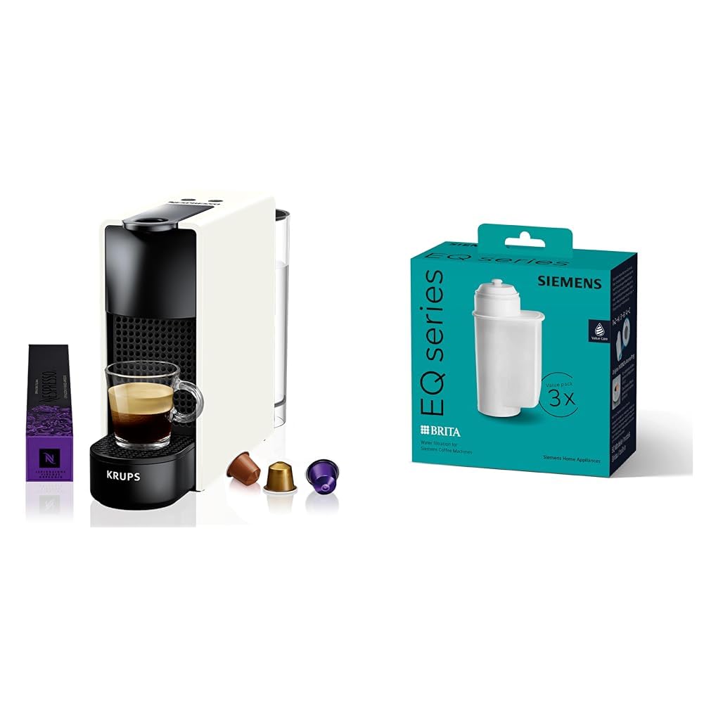 Krups Minimáquina de cápsulas de café NESPRESSO XN1101 Essenza | 1260W | blanco | Filtro de agua 0,7 litros y Siemens BRITA Intenza TZ70033A