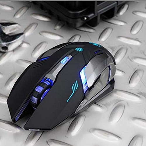 Wireless Gaming Mouse, VEGCOO C8 Silent Click Wireless Rechargeable Mouse with Colorful LED Lights and 2400/1600/1000 DPI 400mah Lithium Battery for Laptop and Computer (C9 Black)