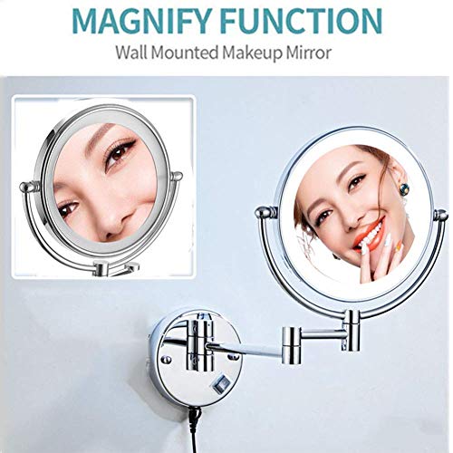 Image of 8 Inch LED Lighted Wall Mounted Makeup Mirror with Magnification, Double Sided Swivel Vanity for Bathroom, 360 Degree Rotation, Flexible Gooseneck, and Locking Suction ( Color : Bright Silver