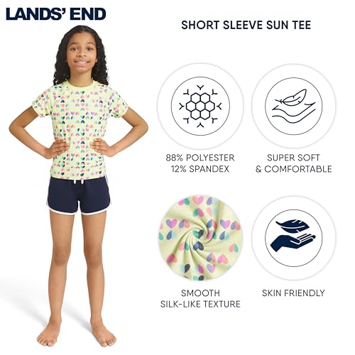 Image of Lands' End Girls' Swim UPF 50+ Short Sleeve Sun Tee Rash Guard Shirt