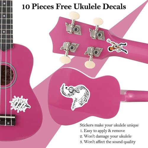 Image of Everjoys Soprano Ukulele Beginner Kit 21 Inch w /Free Online Lesson Gig Bag Tuner Picks Strap, Fast to Learn (Shinny Purple)