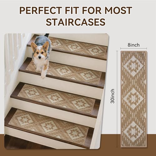 YDKGL 15PC Stair Treads Non-Slip Washable Peel and Stick Stair Treads for Wooden Steps Indoor Reusable Stair Carpet Treads Adhesive Stair-Runner Rugs for Kids and Dogs Elder（8"x30"Brown） by YDKGL - Used condition - Image 7