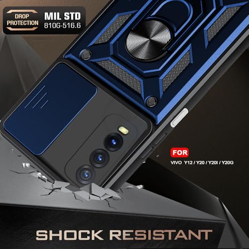 Image of AESTMO Tough Armor Vivo Y12s / Y20 / Y20i / Y20 Bumper Back Case Cover | Ring Holder & Sliding Camera Shield Cover | 360 Degree Protection Back Case Cover for Vivo Y12s / Y20 / Y20i / Y20 (Blue)