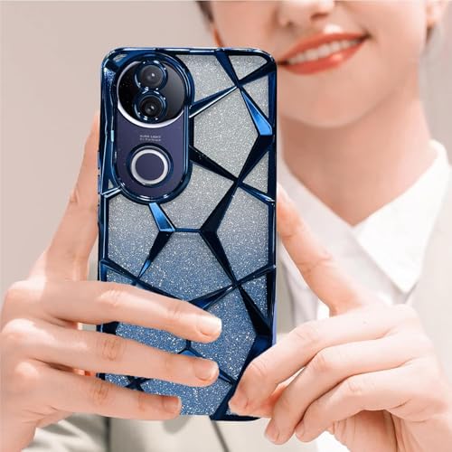 Image of VONZEE Gradient Glitter Case for VIVO V50e, Luxury Electroplated 3D Cube, Diamond Bling Shiny Soft TPU Clear Shockproof Women Girls Protective Phone Cover (Blue)