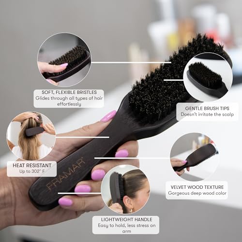 FRAMAR Slick Back Hair Brush Women – Boar Bristle Hair Brush, Slick Back Brush, Boar Bristle Brush, Smoothing Brush, Reduces Frizz and Static, Adds Natural Shine – Brown Velvet - Image 4