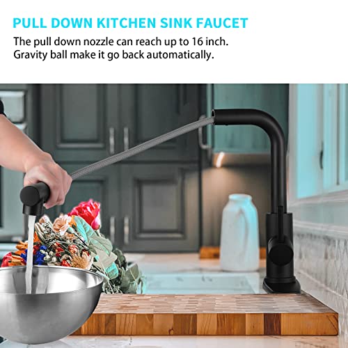 Fgkq Matte Black Kitchen Faucet, Single Handle Kitchen Faucets With Pull Down Sprayer, 3 Or 1 Hole Bar Sink Faucet With Deck Plate #TOP2