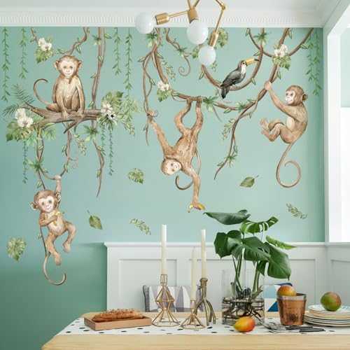 Vinilos decorativos 3D monos en enredadera para pared miniatura 5