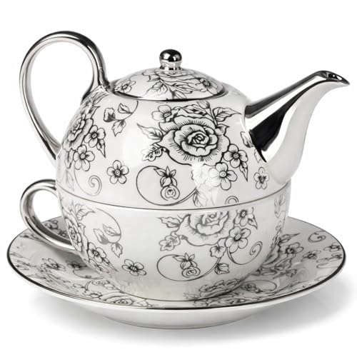 Tea for One Set Romantik Tee Sets Teapot for One Teekanne mit Tasse Teekannen Set One Tea One cup Tea Service Nostalgie Geschenkidee Tee Set Teetasse mit Kanne One Cup Teapot Single Tea Cup...